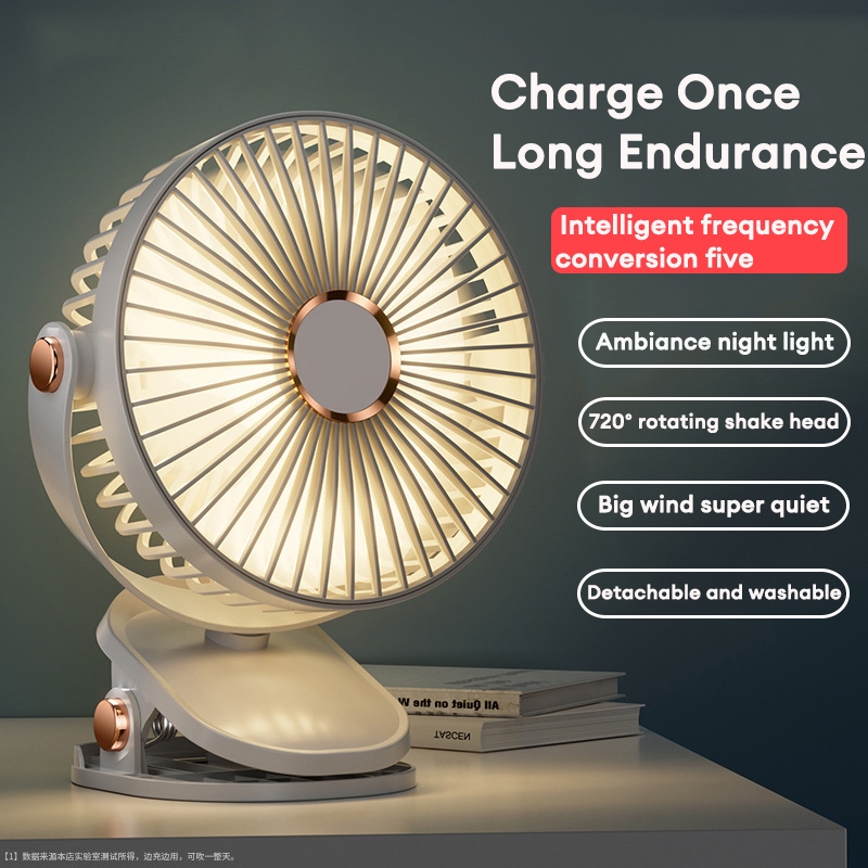 Small Desk Fan With Light Quiet Office Portable Fan USB Charging Fan Dormitory Student Mini FanHandheld Clip Fan For Baby Stroller Table Fan 90° Rotation 夹子风扇