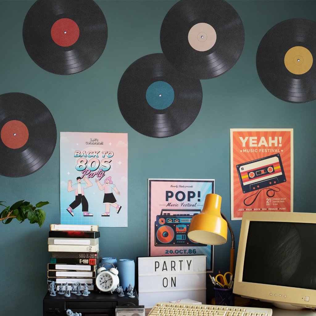 [READY STOCK] 8pcs Decorative Vinyl Record Decoration Wall Personality Vintage Vinyl Record Decals Vinyl Record Wall Ornaments