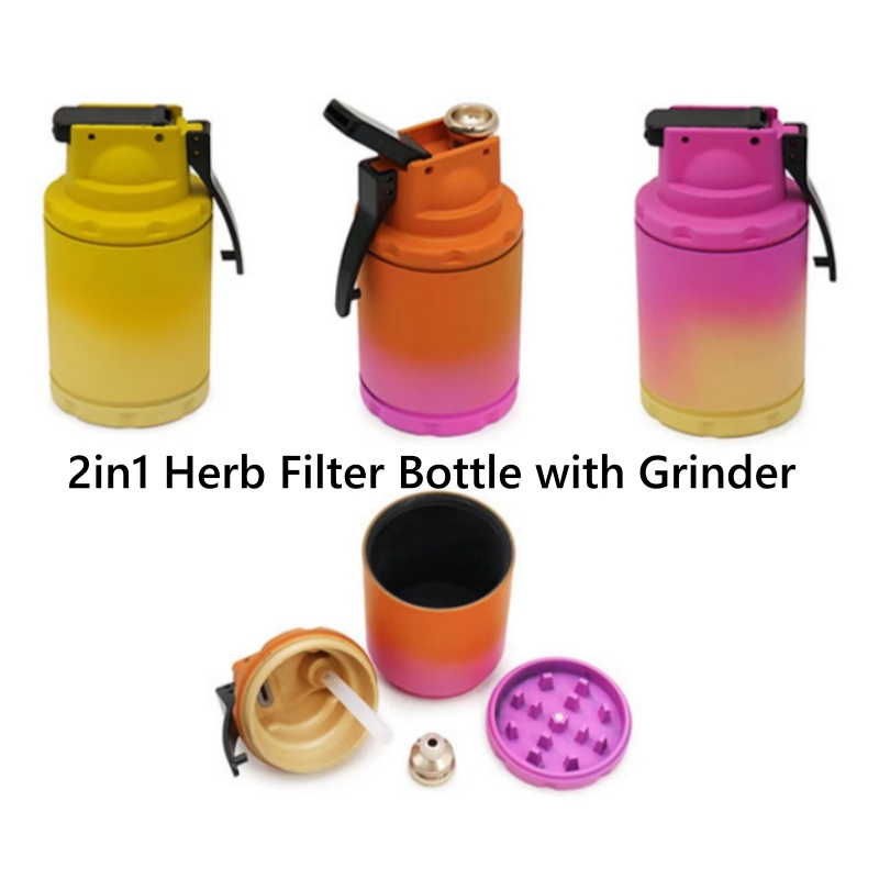 2in1 Herb Grinder with Filter Bottle 11.8cm Herbal Filtration Device Herb Bottle PERFECT FOR TRAVEL AIRLINE SAFE,Suitable for Home Camping Hiking