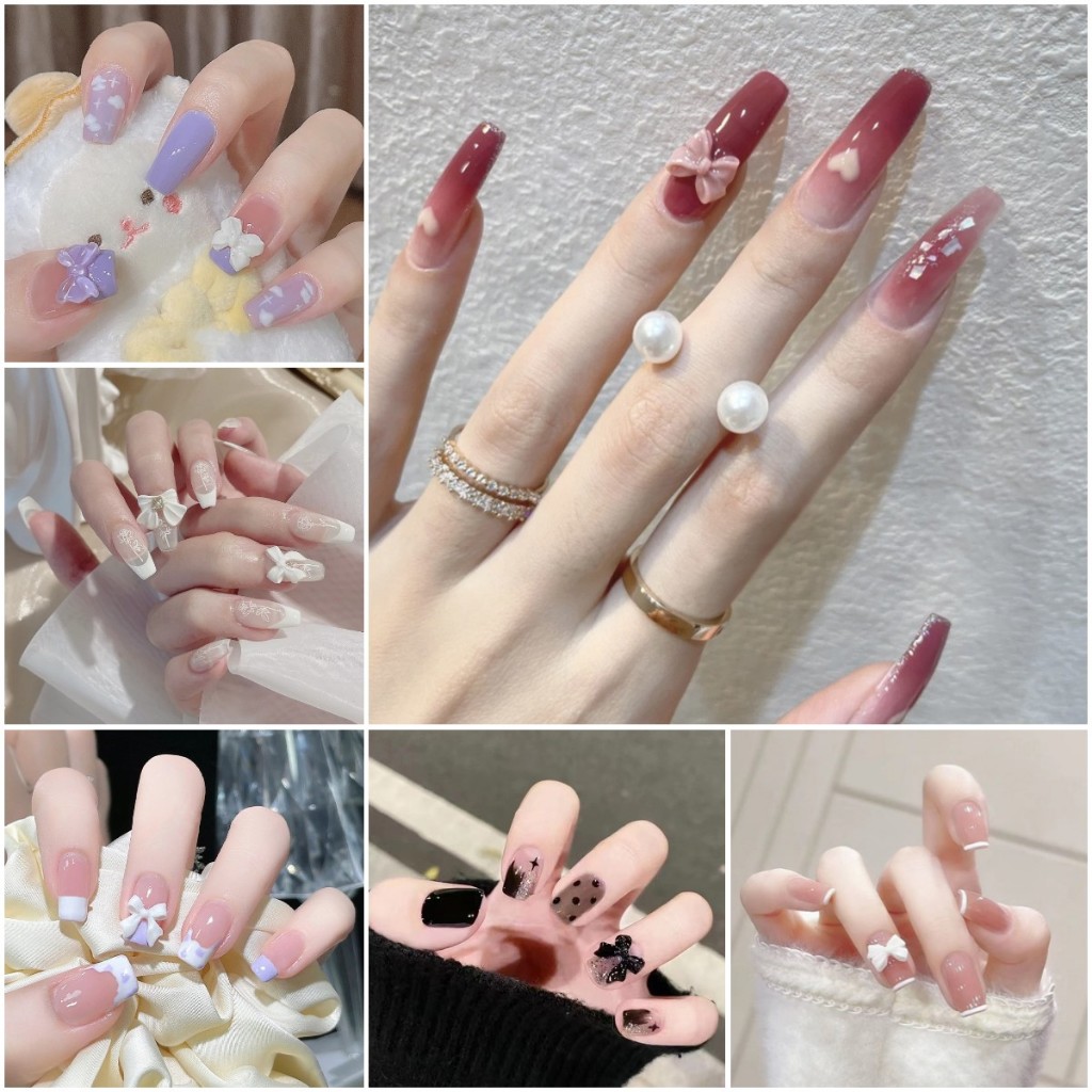 【New Arrival】Set of 24 trendy Nail Art fake nails with glue reusable false nails