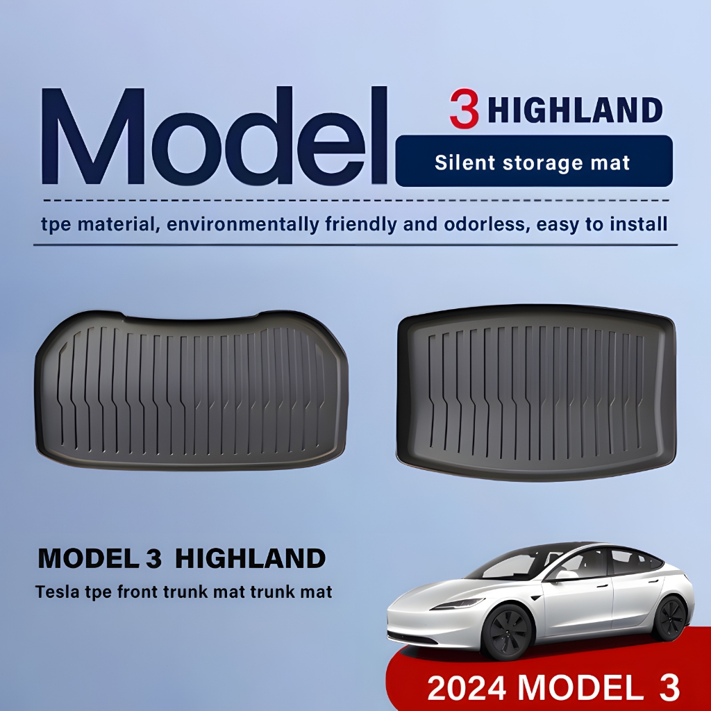 Suitable for 2024 Tesla Model 3 Highland trunk mat upgrade TPE front storage box mat protective mat cargo liner trunk tray floor mat