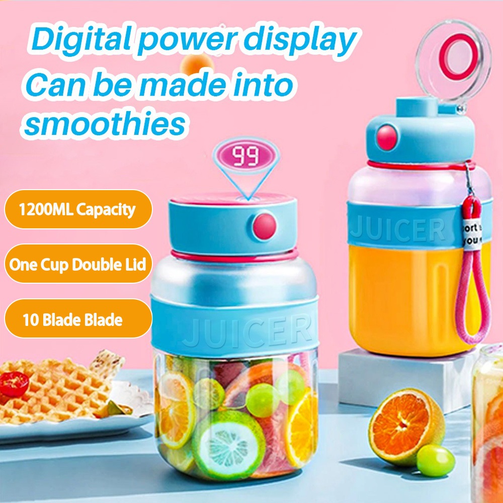 Portable Juicer Wireless Electric Fruit Juicer USB Rechargeable 10 Blade Fruit Smoothie Blender Puree Mixer