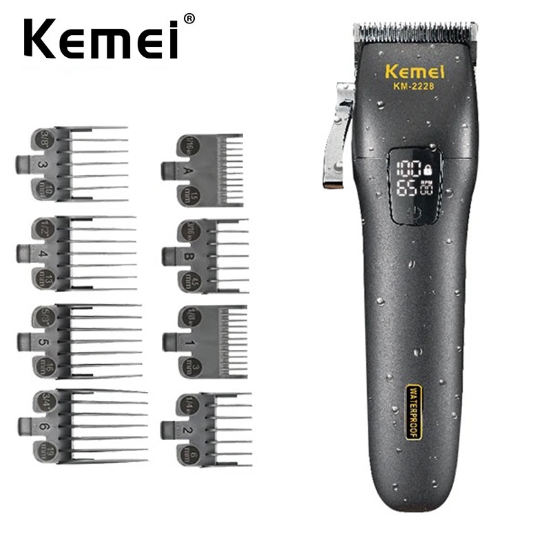 Kemei Washable Professional Hair Clippers Electric Rechargeable Trimmer Barber Cutting Machine IPX7 Waterproof Cutter