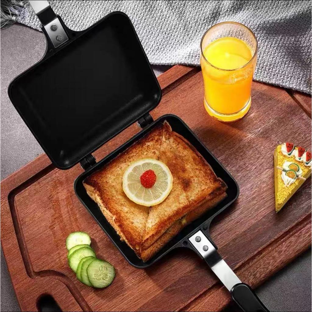 Non-stick Hot Sandwich Panini Making Machine With Handle Aluminum Double-sided Frying Pan Removable Baking Sandwich Flip Table Stove Baking Sandwich Making Pot Suitable For Family,