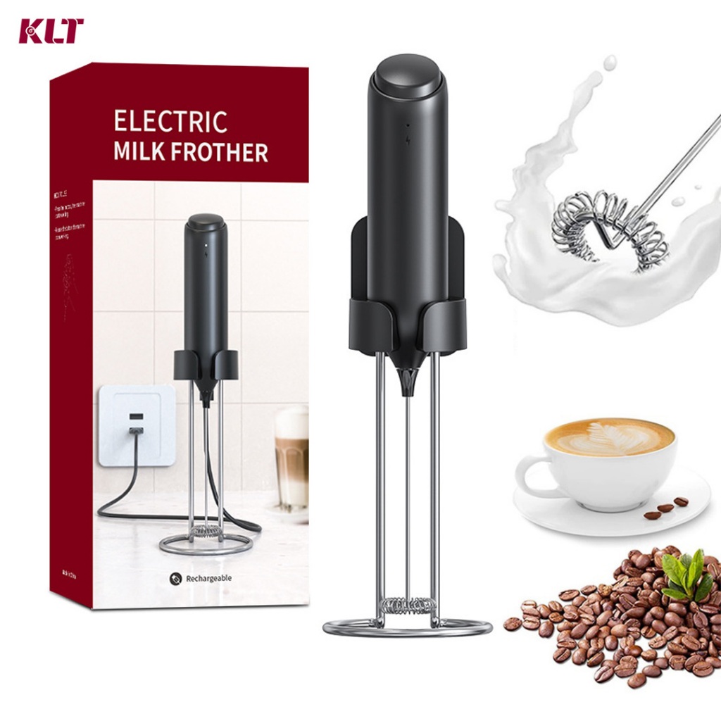 Cliton Rechargeable Electric Milk Frother with Bracket Whisk Beater Foam Maker for Coffee,Cappuccino,Latte,Matcha,Hot Chocolate,Mini Drink Mixer