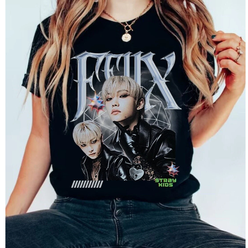 Felix Retro Bootleg T-shirt Stray Kids Fan Clothing K-pop Fashion K-pop Idol Merchandise for Stray Kids Fans