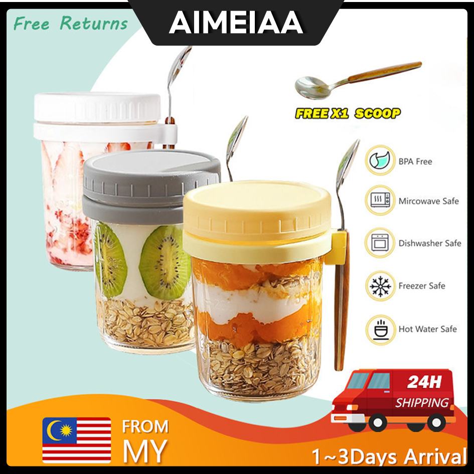 ❤️24hOatmeal Cup Overnight Oats Breakfast Cup Free Spoon Sealed Cup Yogurt Cereal Cup Gradient Cup portable salad cup with l