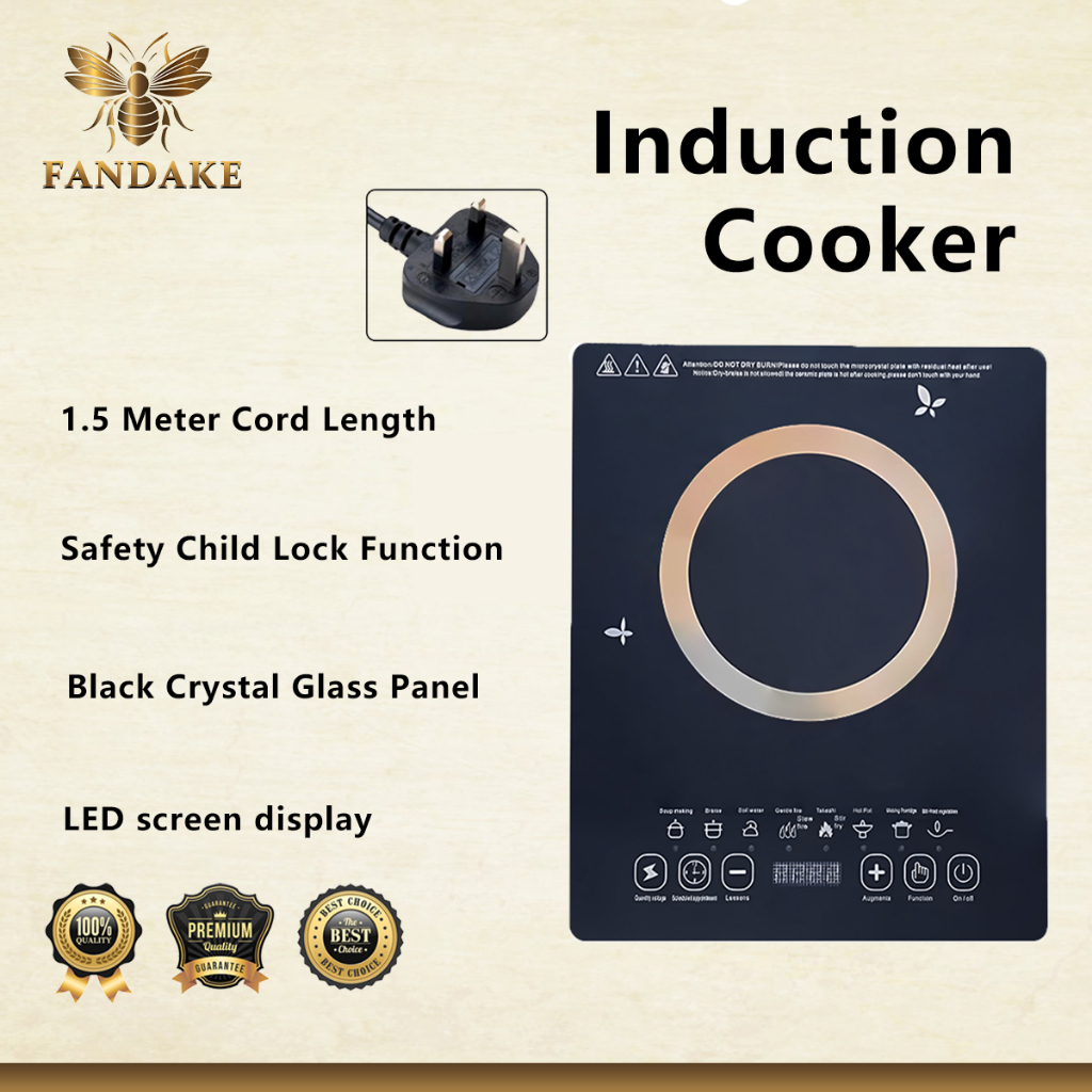 【2200W Induction Cooker 】Waterproof Black Crystal hotpot cooktop electromagnetic LCD Touch Screen Touch