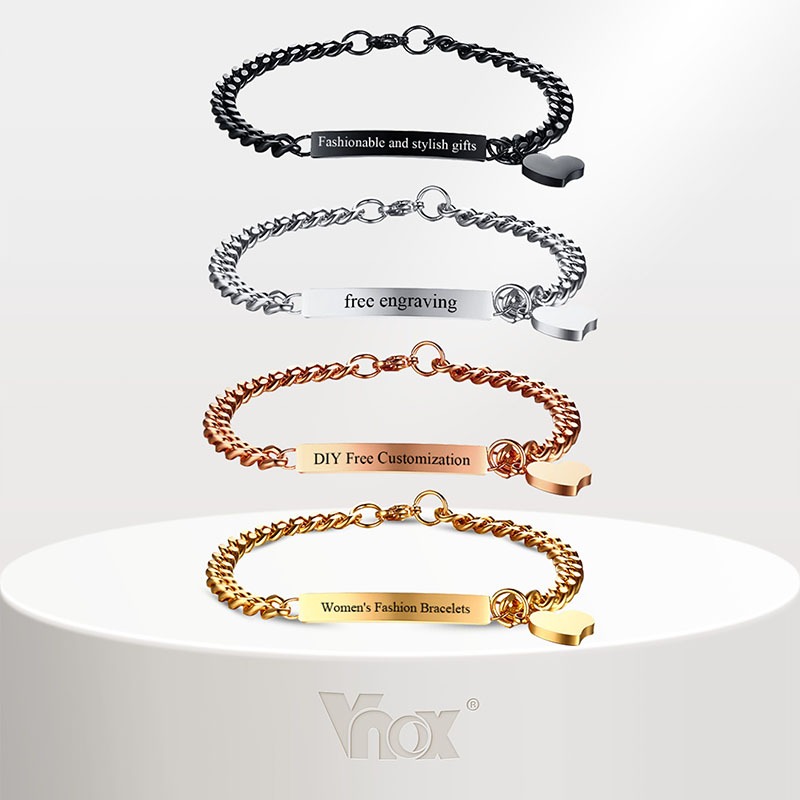 Vnox Women Gold Heart Personalized Engraved Bracelet