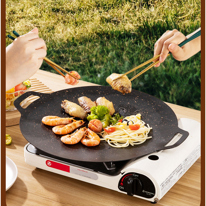 BBQ Grill Non-stick Grill Pan Circular Griddle Pan for BBQ Camping Gas Open Fire（24cm）