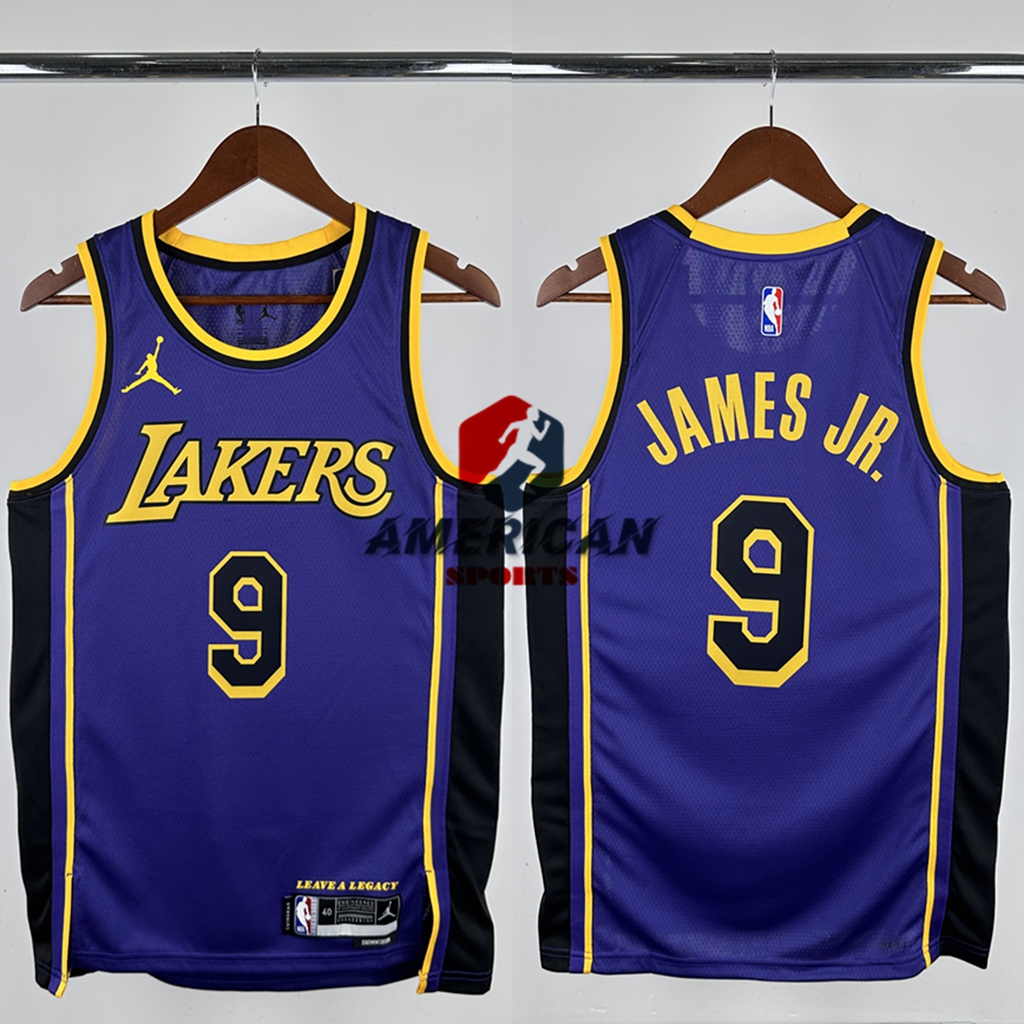 Men's NBA Hot Pressed Los Angeles Lakers #9 Bronny James Jr. 2024 Draft Basketball Purple Jersey