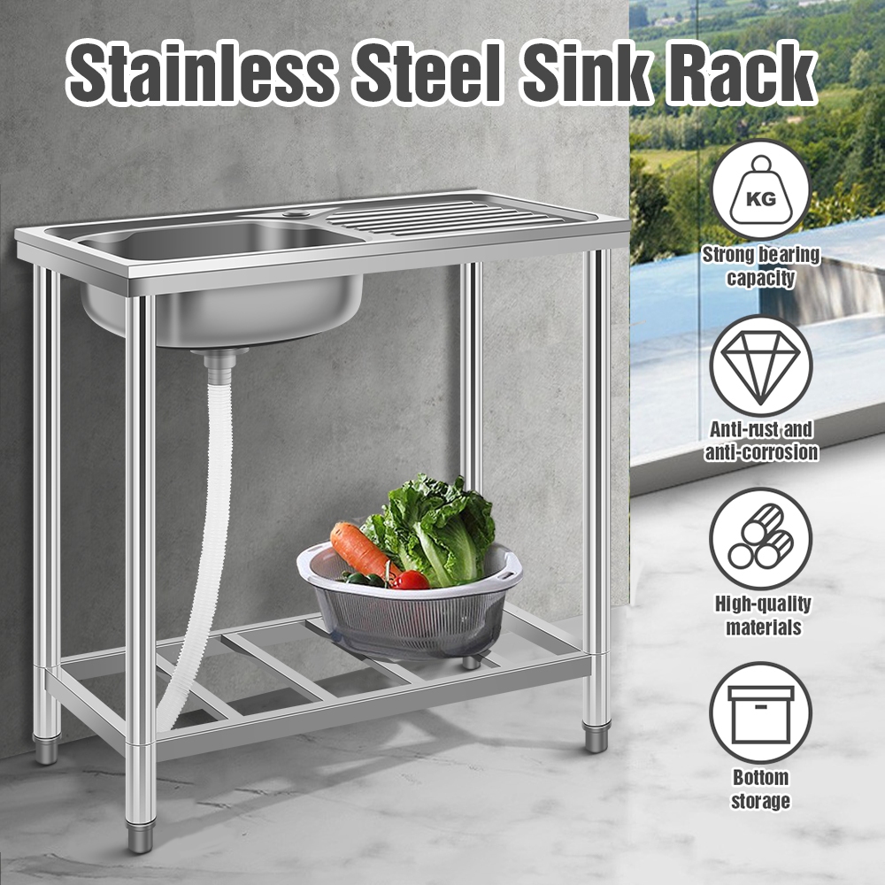 Thickened Kitchen Sink Stainless Steel Single Bowl Sink Set Dish Washer Rack Stainless steel sink with rack kitchen Stainless Steel rack Kitchen Sink Basin Sinki Dapur