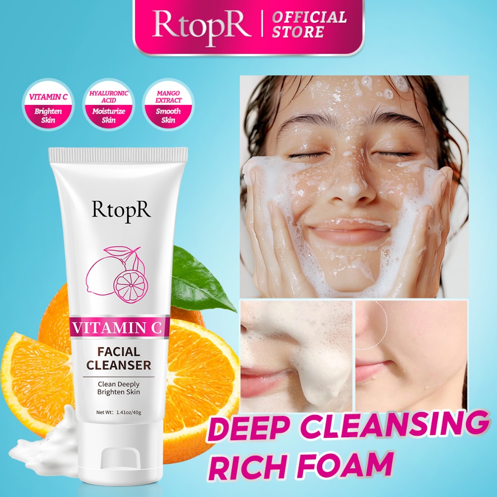 【Ready stock】RtopR Vitamin C Cleanser Deeply Cleaning Oil Control Facial Wash Anti Pimple Acne Treatment Moisturizing Whitening (40g)