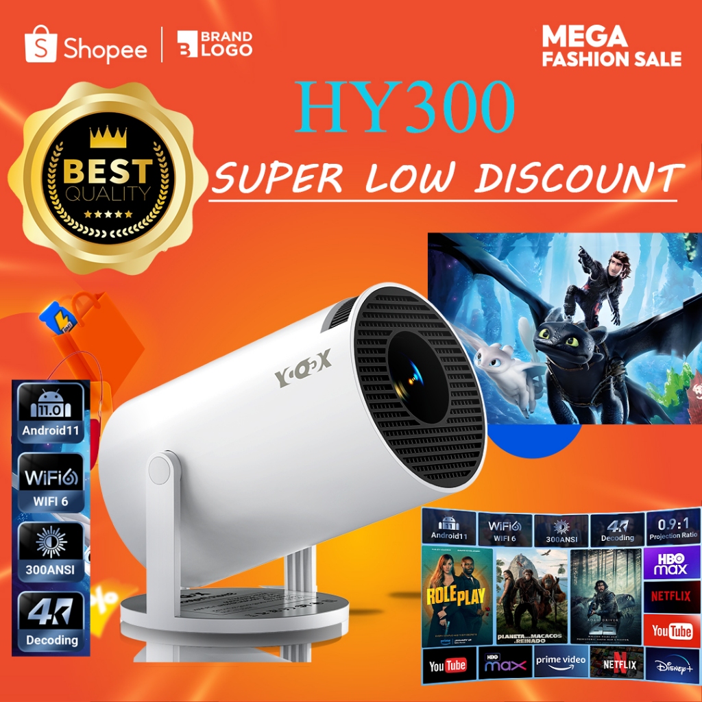 <Kuala Lumpur lightning delivery>XGODY HY300 NEW Jimbal3 Portable Projector 4K Native 720P Android 11 Smart Projector WiFi6 Bluetooth Projector Outdoor Home Theater