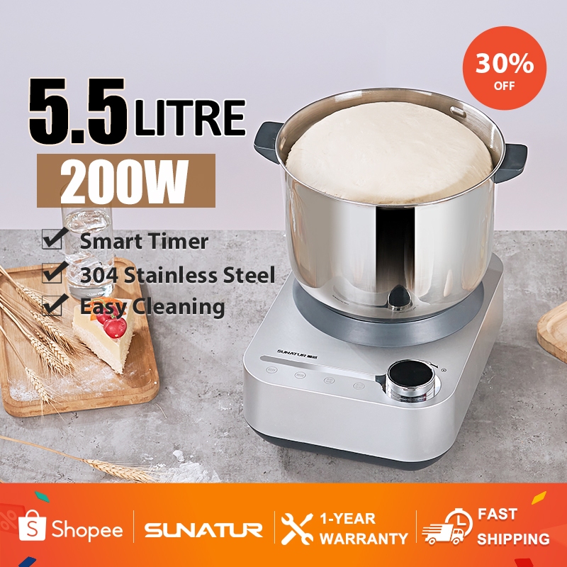 SUNATUR Dough Mixer 5.5L/8L 304 Stainless Steel Electric Flour Mixer Baking Kneading Machine 和面机