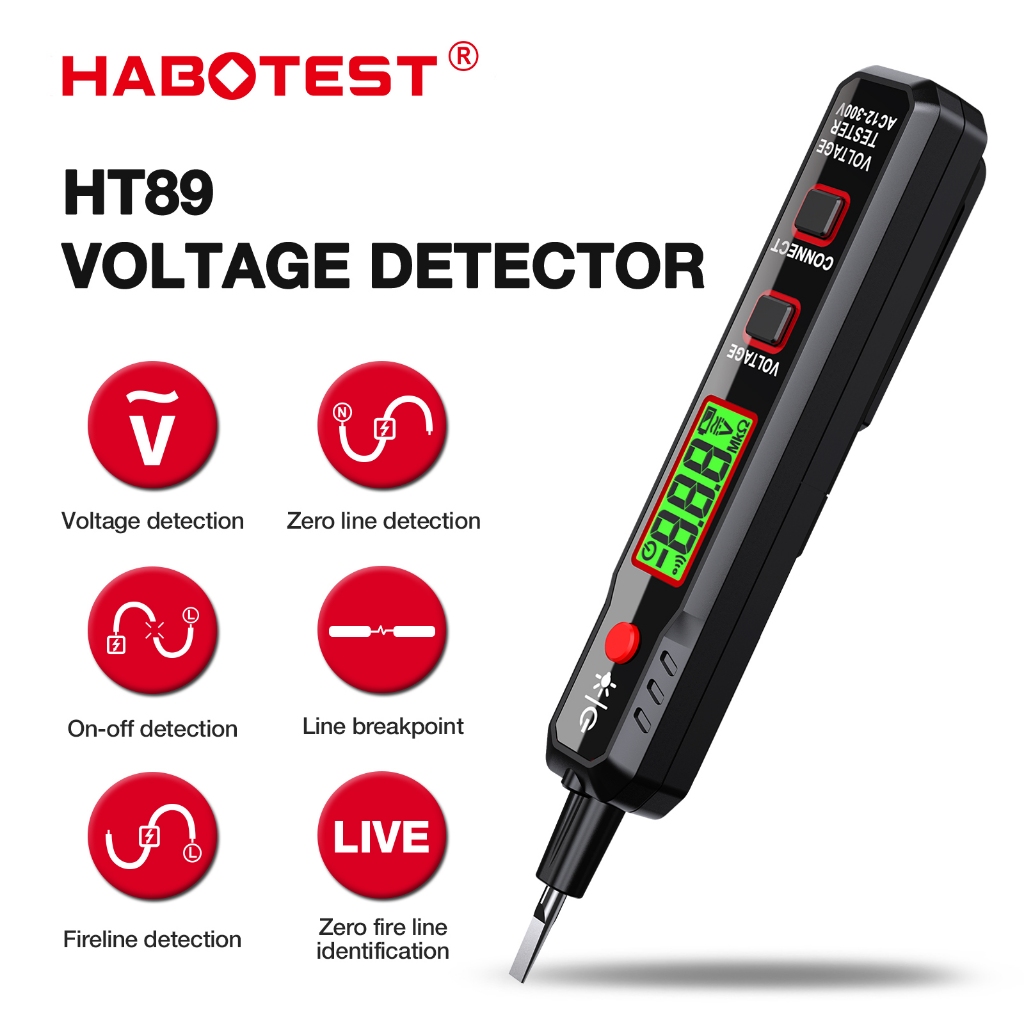 HABOTEST HT89 Pen Type AC Voltage Detector NCV 12~300V Voltage Tester For Live/Null Wire With Flashlight LCD Display Breakpoint Finder