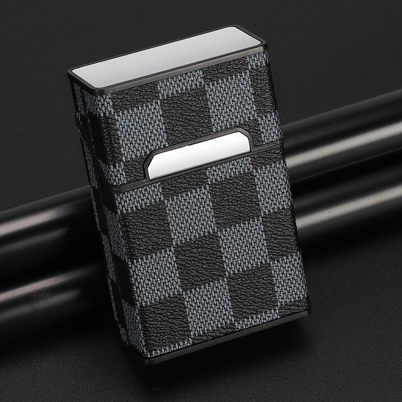 Japanese Style PU Leather Cigarette Case 20 Pieces Whole Pack Cigarette Leather Case Creative Ultra-Thin Aluminum Alloy Plastic Thickened Moisture-Proof Compression-Resistant Portable Magnetic