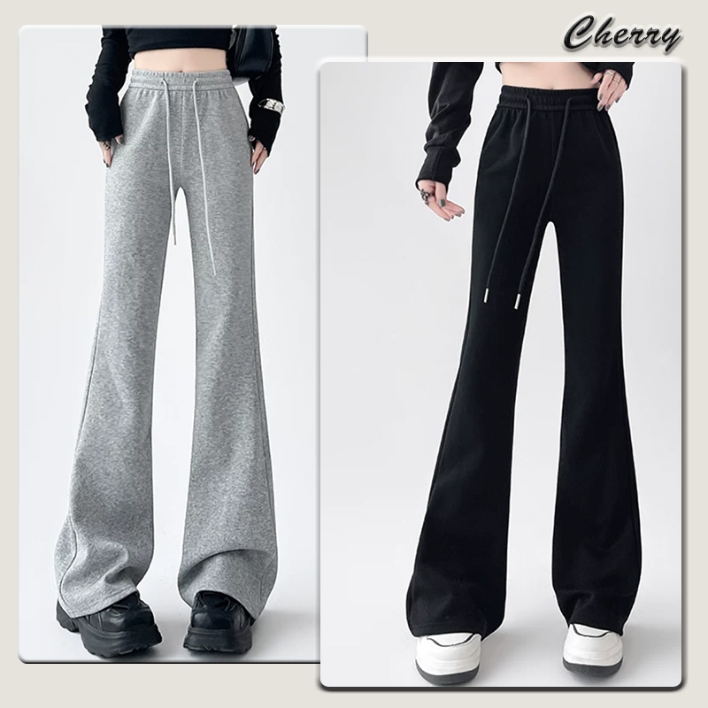 【READY STOCK】 CherryShop⭐Women's bell bottom pants elastic waist trousers comfortable fabric