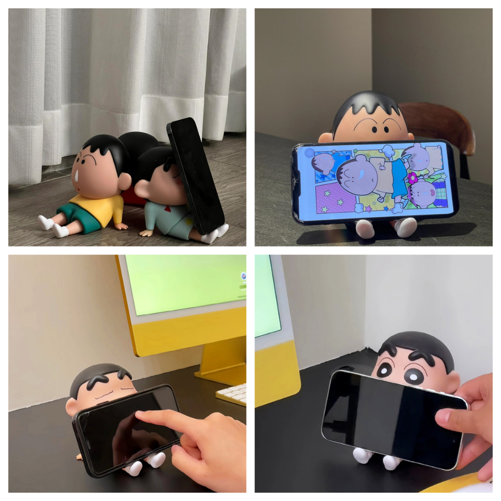 ?2Day Delivery?4pcs Crayon Shin-Chan Phone Holder Kawaii Anime Desktop Ornaments Cartoon Watching TV Phone Support Cute Doll Decorations Toy Gifts