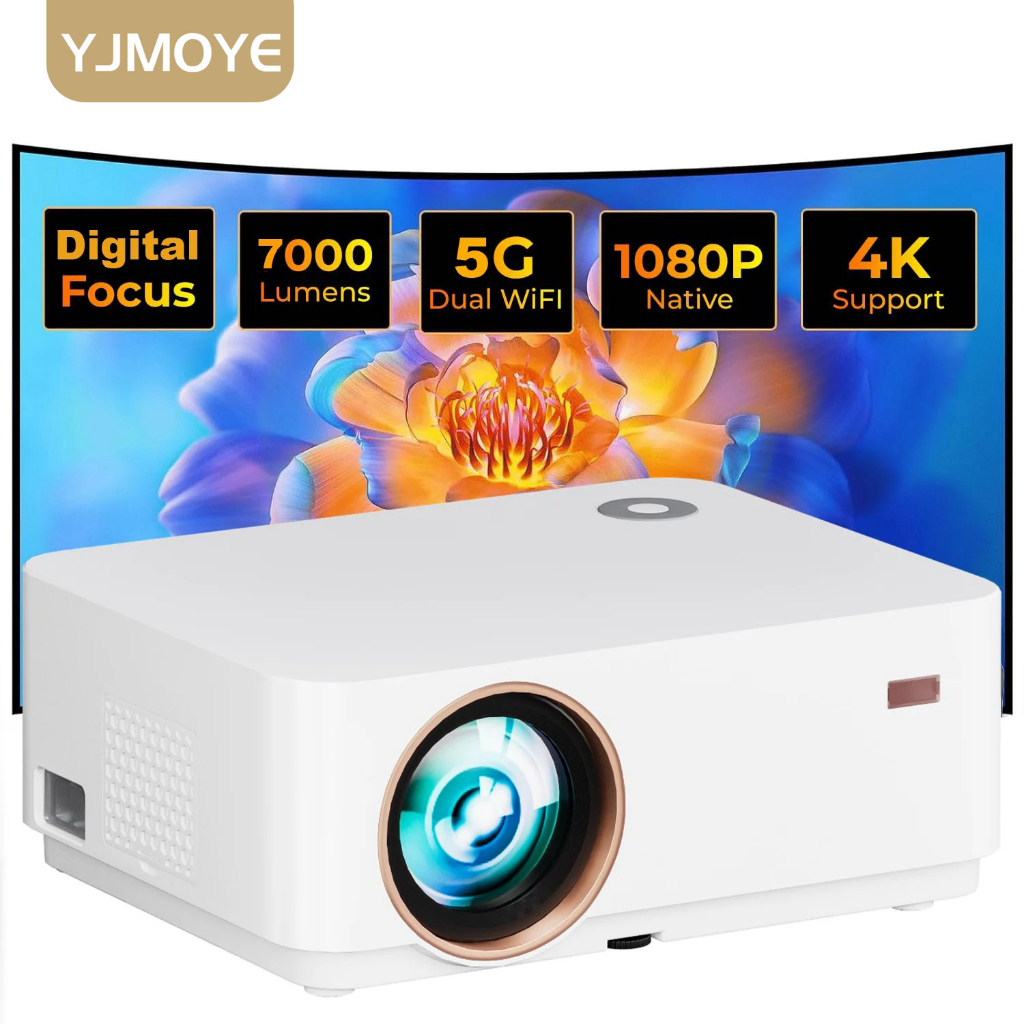 YJMOYE New Projector V5 Full HD 1080P 4K Smart Android Projector 200" TV Home Theater Electric Focus