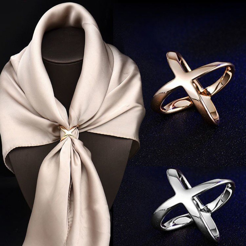 LOVOSME Scarf Ring Buckle Decorate Silk Scarf Ring X Shaped Scarf Ring Buckle Muslim Women Fashion Scarf Accessories