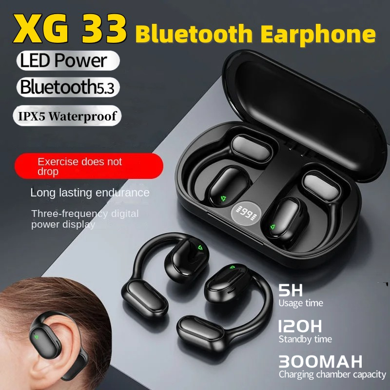 XG33 Wireless Bluetooth Earphone Clip-On Open Ear Sports Headphones Hang-On Headphones With Built-in Mic Charging Case Earphones ENC Noise Reduction