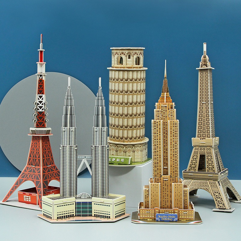 3D Puzzle Paper Building Tower Series Twin Towers Puzzle Handmade House Assembling Model Children's Educational Toys Menara Berkembar Petronas
