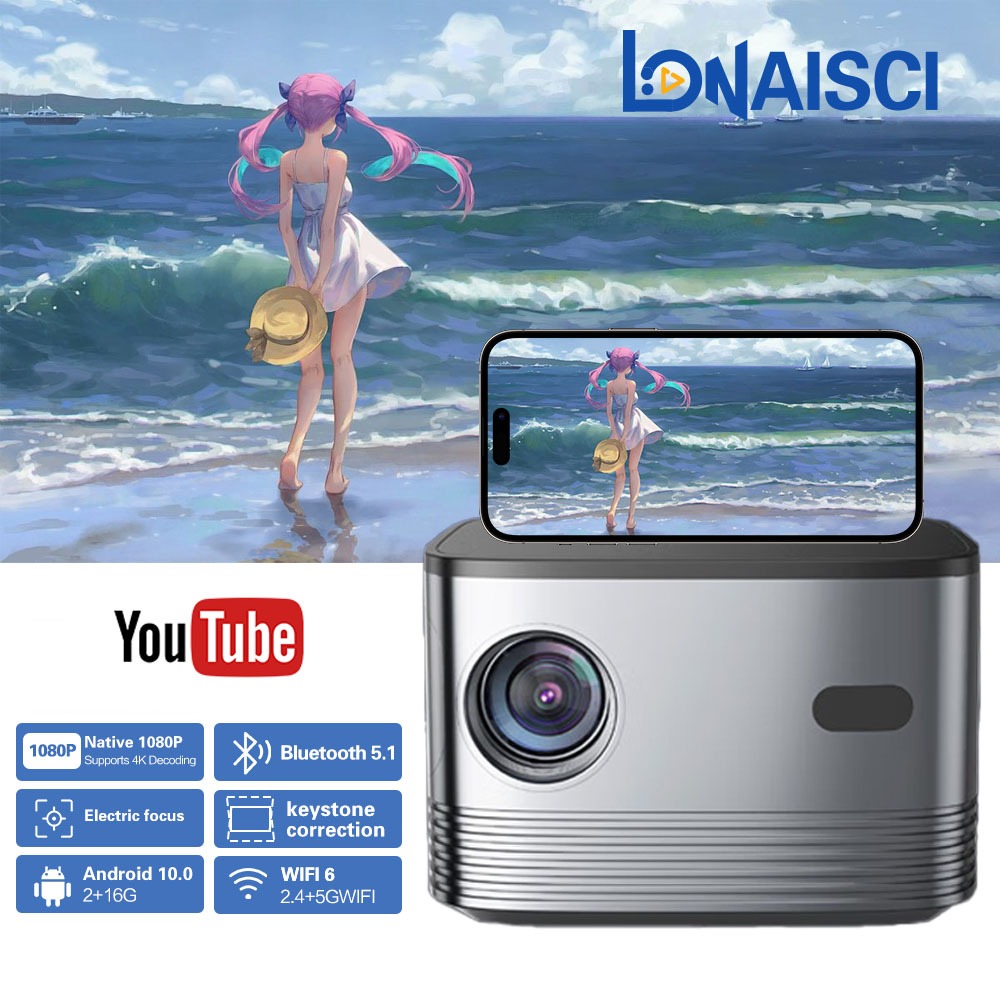 Smart Projecter HDMI Portable Full HD 1080P Projektor lonaisci Wifi Bluetooth Projector Wireless Home Theater Proyektor Lcd Projector Home Cinema Projector V6 家庭影院投影仪投影機