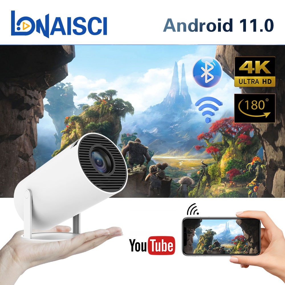 Projector Mini For Phone Portable Home Theater 180° Rotation Smart Android 11.0 Projektor HY300 HDMI 1080P Bluetooth Proyektor投影機