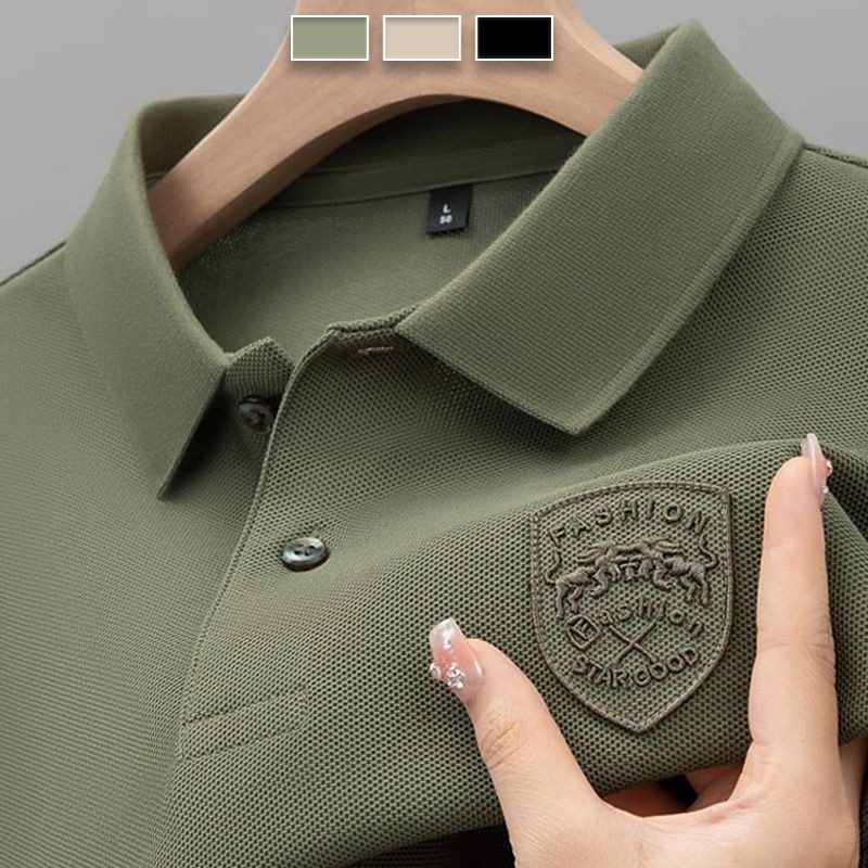 [3colors] Men's Summer Green Simple Casual Business Short Sleeve Quality Fashion Embroidered Polo Shirt Plus Size Black\ Beige