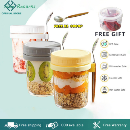 Oatmeal Cup Breakfast Yogurt Cereal Cup with Lid Spoon Portable Sealed Glass Bottle Jar