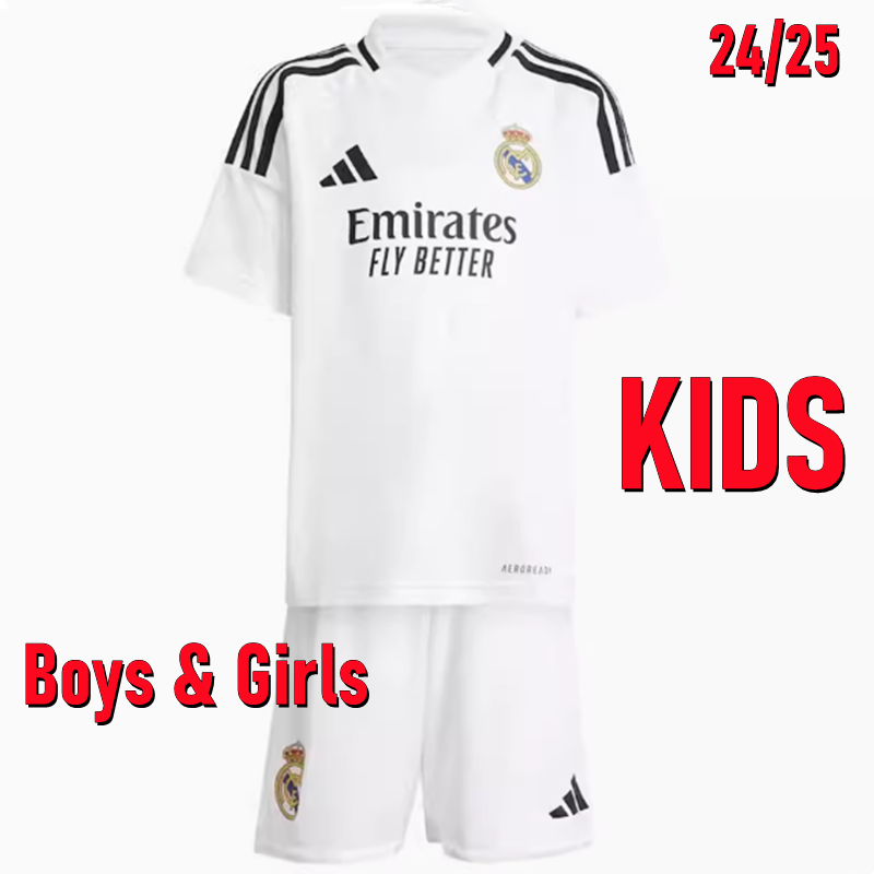 Kids MBAPPÉ Soccer Sets White 24/25 BELLINGHAM VINI JR VALVERDE RODRYGO ENDRICK MODRIC ARDA GULER CARVAJAL Child Football Kit