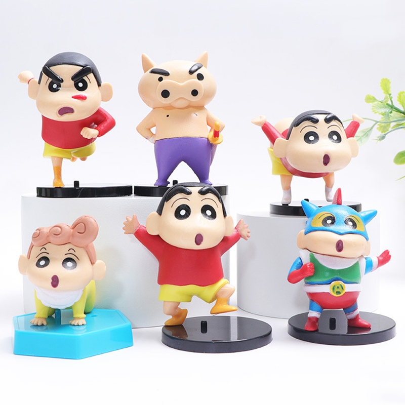 6Pcs/Set 5-7cm Anime Crayon Shin-chan Nohara Shinnosuke Action Kamen Nohara Himawari Pig Bodyguard Q Version PVC Action Figures Model Doll Toys