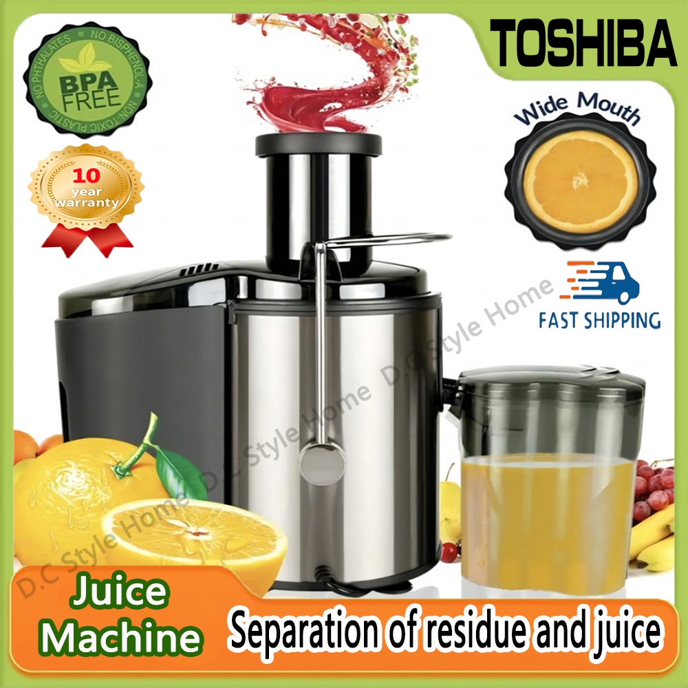 Toshiba Centrifugal Juicer, Wide Mouth 3" Feed Chute, for Fruits and Vegetables, Easy to Clean, Stainless Steel, BPA Free (Silver)