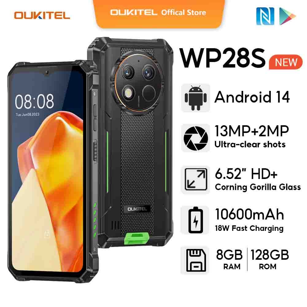 OUKITEL WP28S 8GB+128GB 6.52inch HD+ Mobile 10600mAh 18W fast charging Android 14 13MP+2MP Camera Fingerprint FM NFC Han