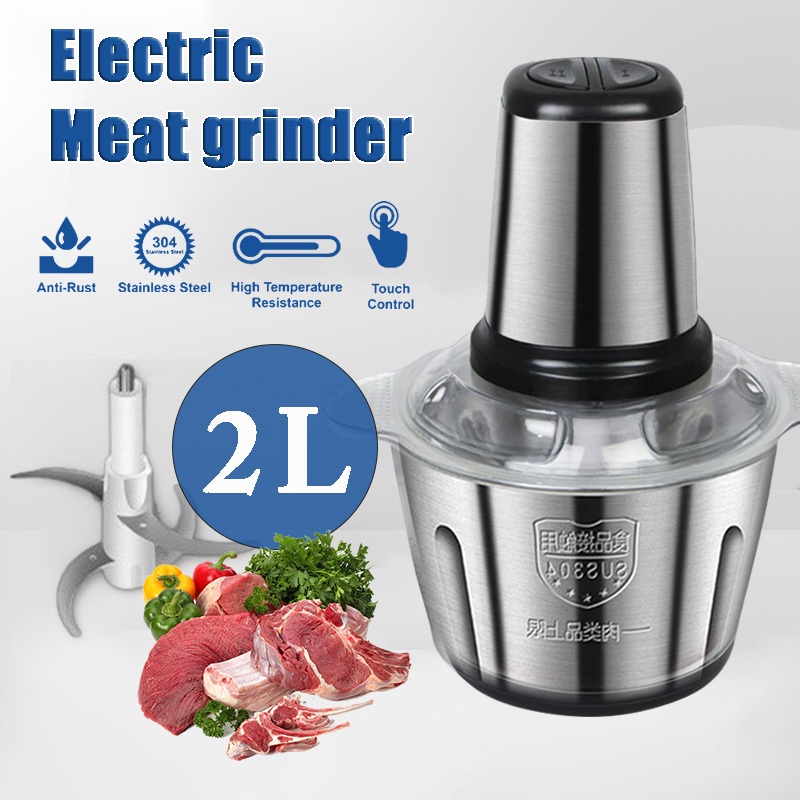 Speedy Food Chopper Meat Grinder Chopper Electric Stainless Steel Blender 4 Blades Food Processor Blender 2L large capacity Blender