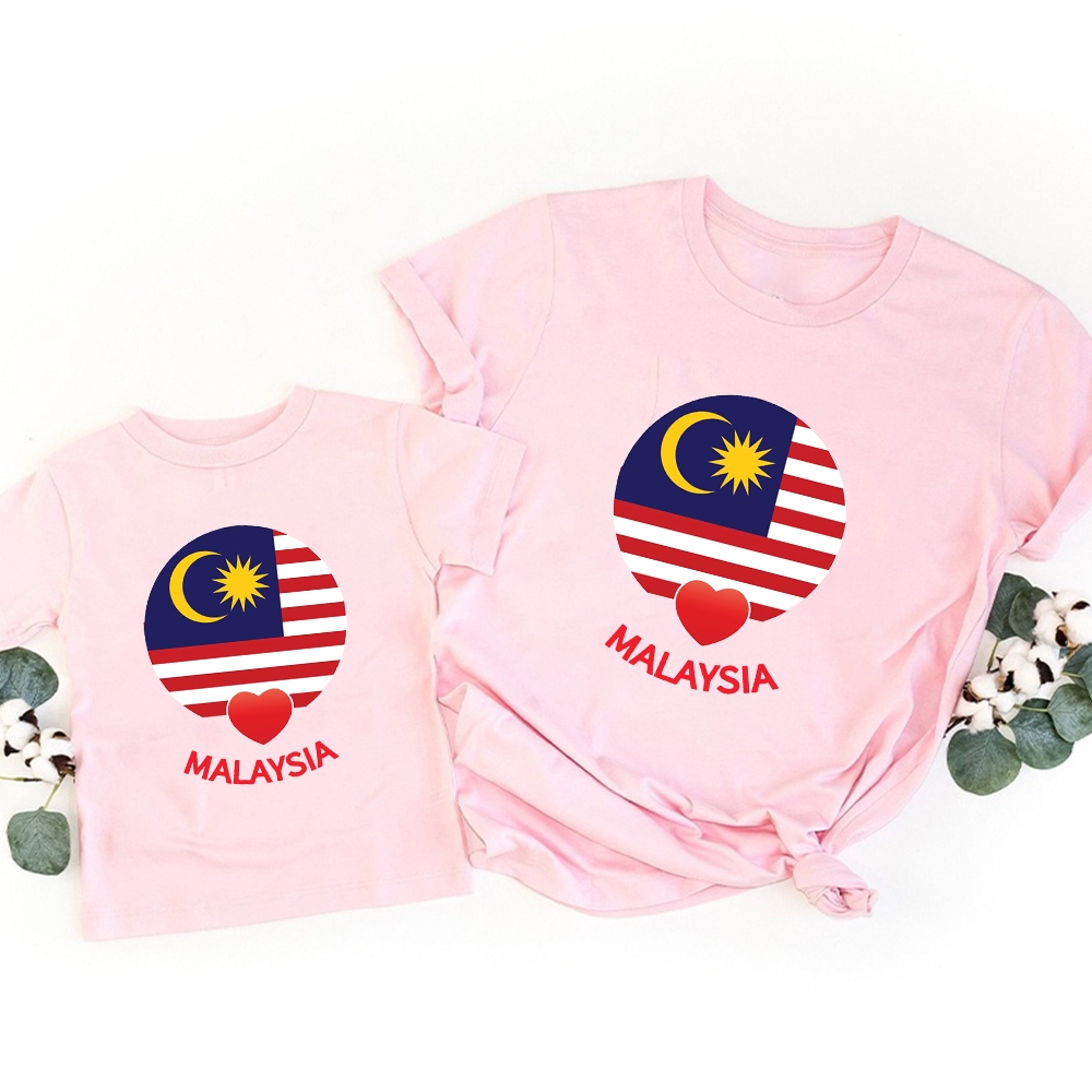 Malaysia Print Mommy and Me Shirts Matching Family T-shirt Set Outfits Mom and Daughter Shirts Celebrating Malaysia's Independence Day