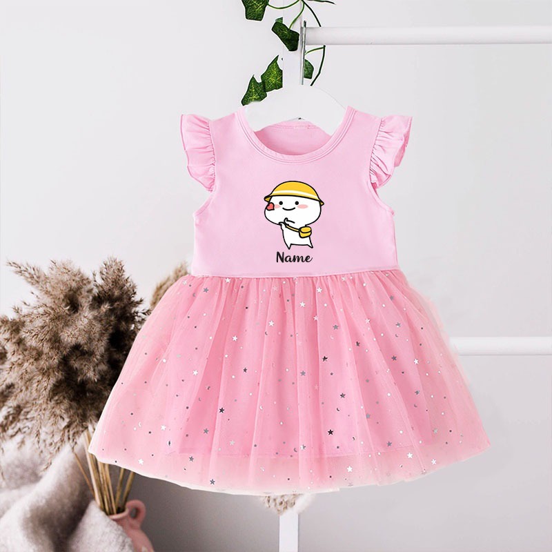 Quby Print Baby Girls Flare Sleeve Princess Dress Custom Name Fashion Girls Ruffle Dress Birthday Baby Clothing Gifts for Girl