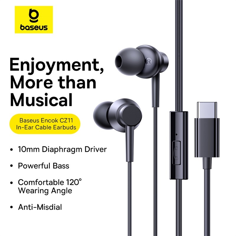 Baseus Encok CZ11 HZ11 Wired Earphones Lateral In-ear Wire Control Ulta Low Latency For Samsung XiaoMi Huawei Vivo appo Phone Sports