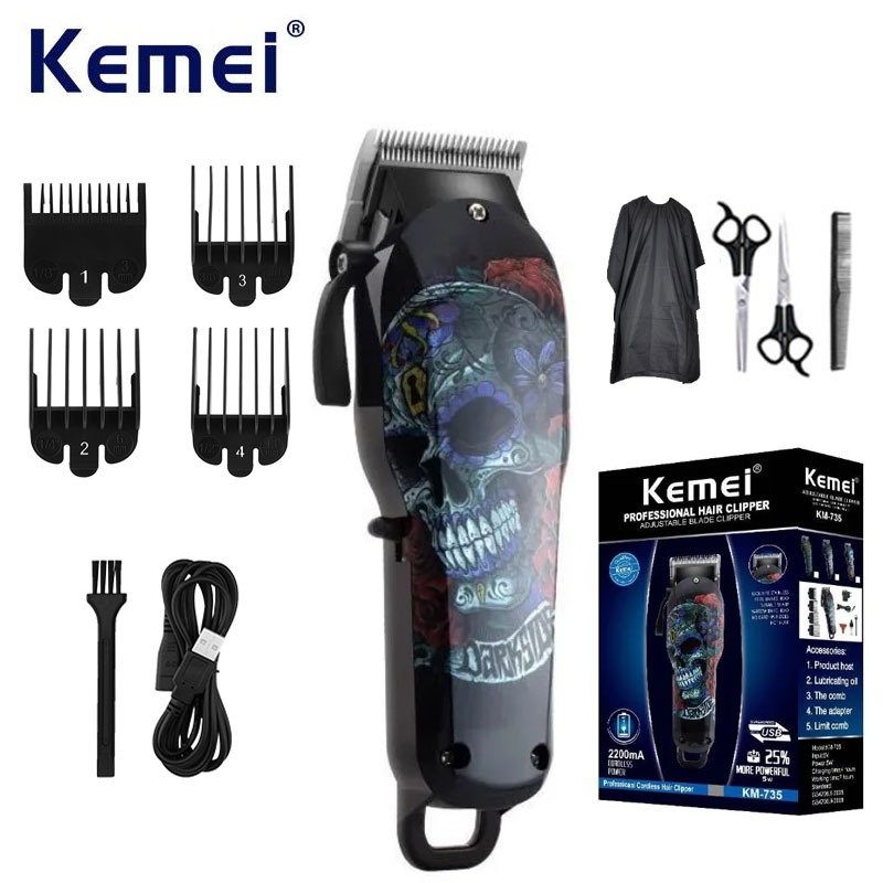 Kemei Cordless Hair Clipper Professional Hair Trimmer Men Electric Powerful Beard Hair Cutting Machine KM-735