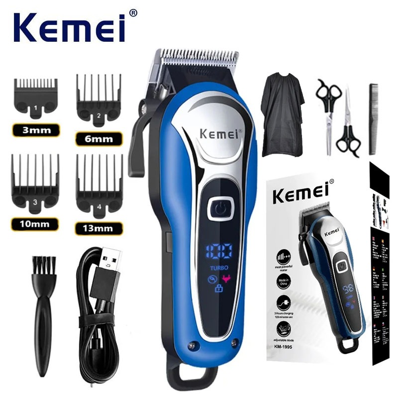 Kemei Hair Clipper KM-1995 Rechargeable LCD Display Hair Clipper Adjustable Powerful Motor Electric Beard Trimmer Men Hair Trimmer Machine