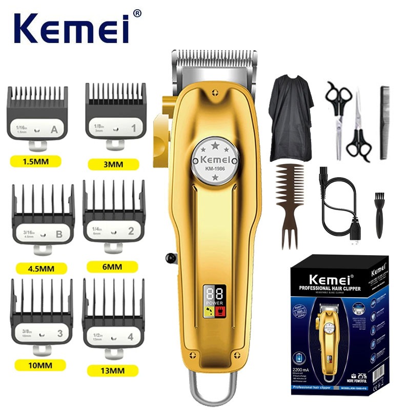 Kemei Hair Trimmer KM-1986PG Electric Hair Clipper Metal Rechargeable Hair Clipper Professional Men Electric Beard Shaver Hair Cutting