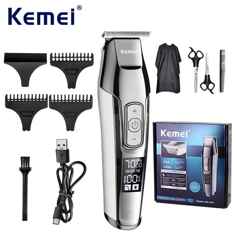 Kemei Professional Hair Clipper Beard Trimmer for Men Adjustable Speed LED Digital Carving Clippers Electric Razor KM-5027