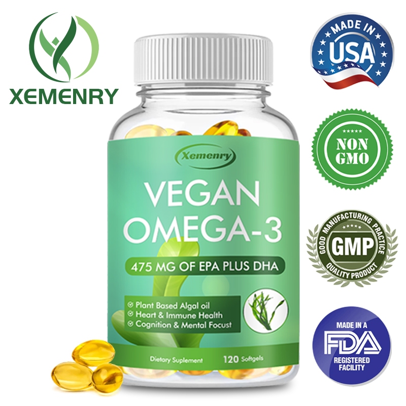 Vegan omega-3 fish oil from algae oil, 475 mg EPA plus DHA Plant-based algae oil, supports heart and immune health, improves cognition and mental focus