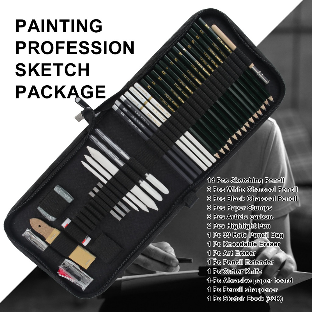 Seamiart 36pcs Drawing Sketch Set with Charcoal Pencils 6H-12B Pencils Sketch Book Art Suppliers Stationery