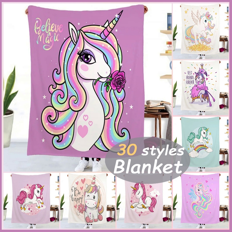 Rainbow Unicorn Cartoon Blanket Flannel Throw Blanket for Kids Girls Lightweight Soft Warm Blankets for Bed Sofa Office