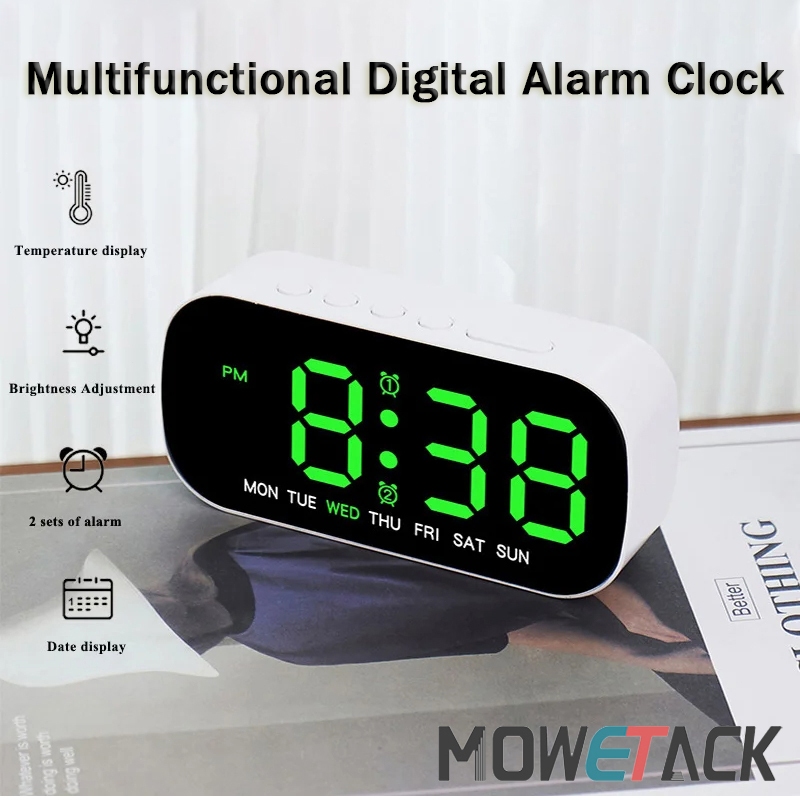 Desktop Digital Alarm Clock Multi-functional LED Digital Alarm Clock 12/24 Hours Desktop Clock Display Brightness Date Temperature