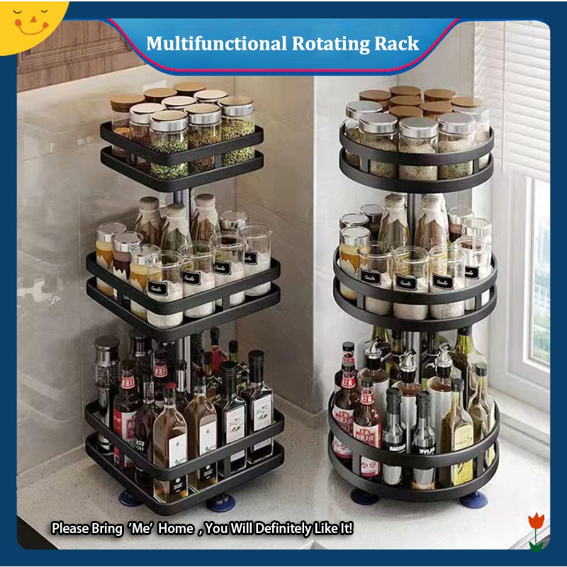 1/2/3 Tier 360° Rotating Spice Rack Rak Rempah Rak Penyimpanan Kitchen Seasoning Storage Rack Cosmetic Storage Rack Pelbagai Fungsi