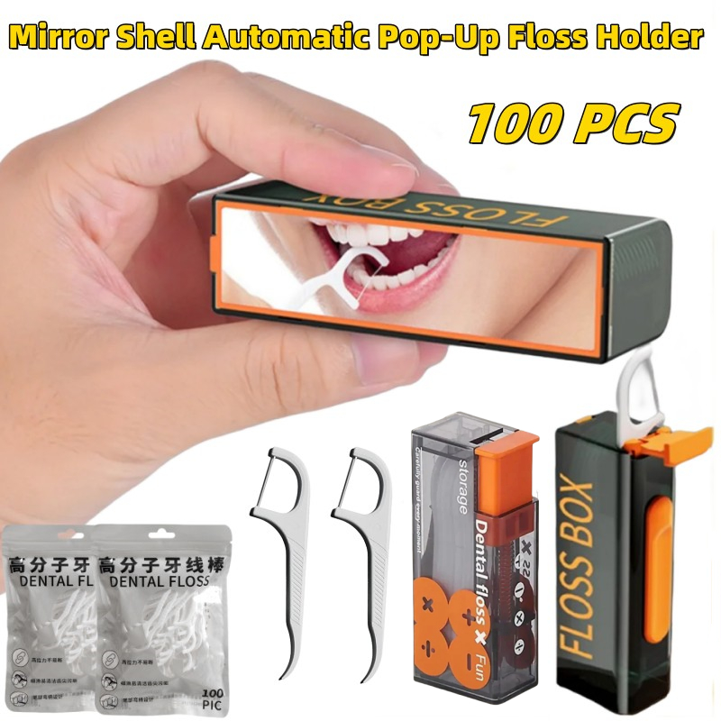 (Local Shipment) Automatic Dental Floss Storage Box Portable Mirror Bottom Floss Dispenser Reusable Dental Floss Organizer Case Cleaning Oral Care Floss Organiser