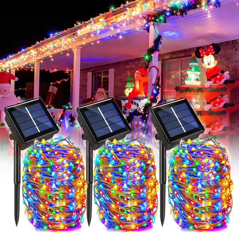 raya 2025 103M/52M/42M/32M/22M/12M/7M lampu solar outdoor waterproof LED Fairy String Lights 8 Lighting Modes rgb strip light lampu lip lap raya Copper Wire String Lamp lampu kelip kelip solar for Garden Patio Tree Wedding Party Decor New Year Christmas